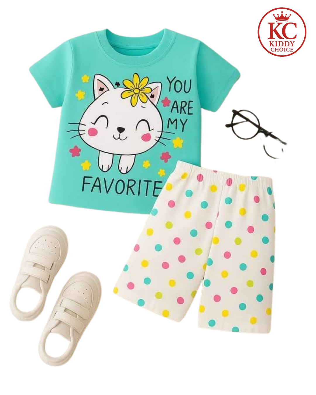 Cute Cat with Bou T-Shirt Set | Soft Cotton for Kids | Hit for Summer – Kiddy Choice