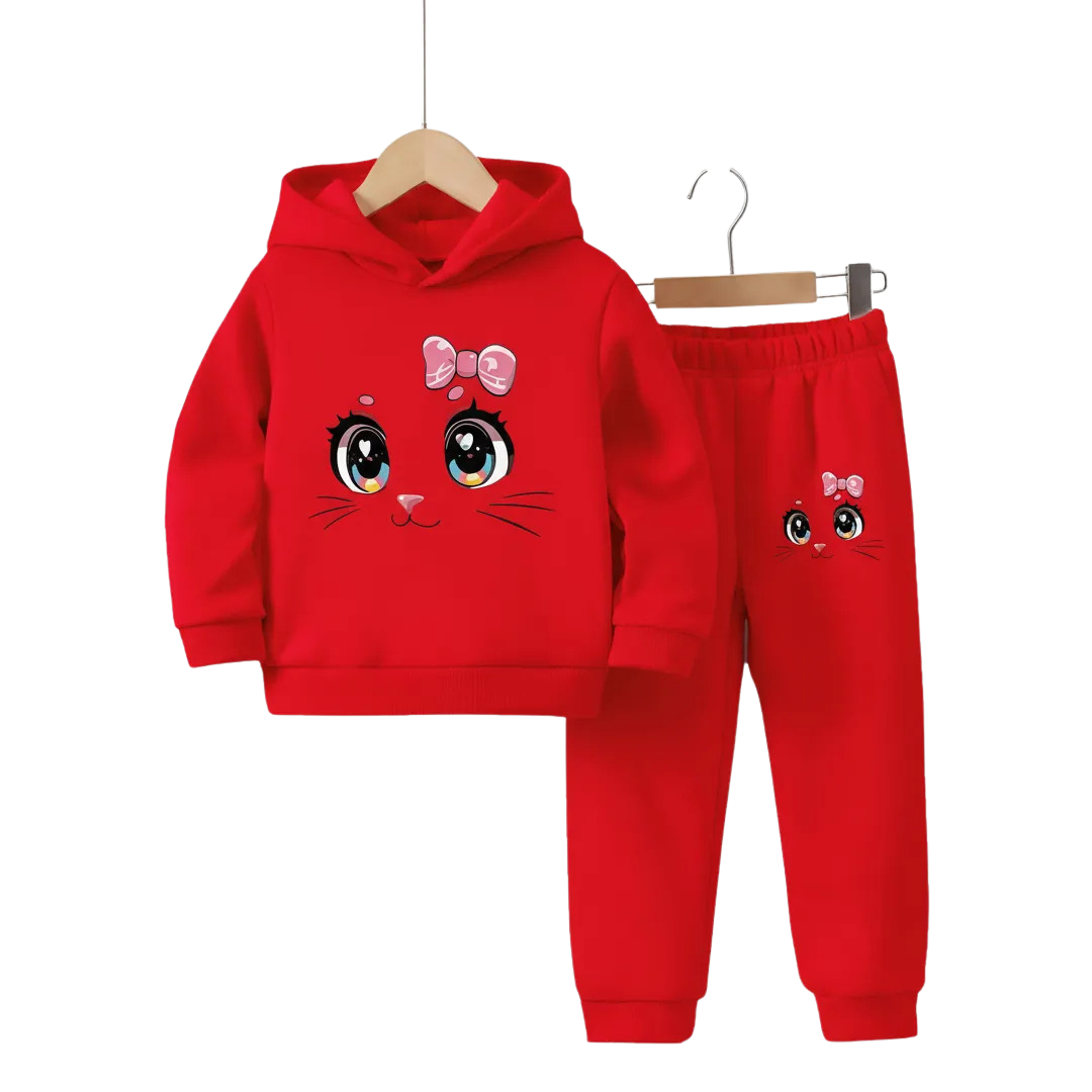 Girls& Boys ' Cute Cat Hoodie & Joggers Set