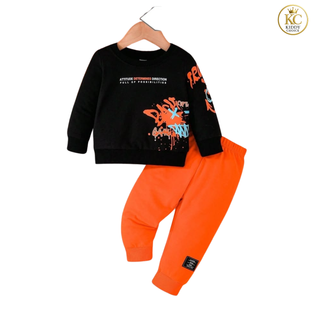 KIDDY CHOICE Boys’ Stylish Winter Set – Yellow & Black Sweat Outfit