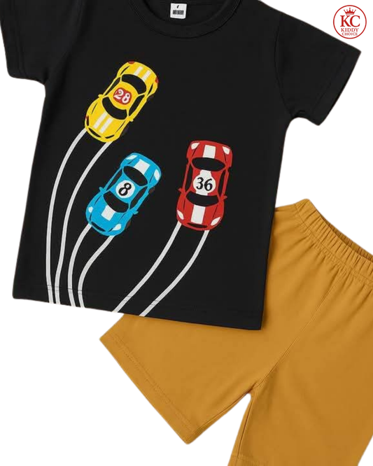 Car printed Black   T-Shirt Set | Soft Cotton | Hit for Summer – Kiddy Choice