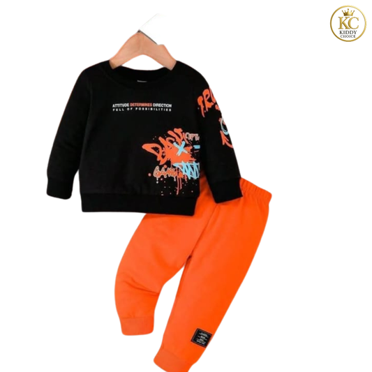 KIDDY CHOICE Boys’ Stylish Winter Set – Yellow & Black Sweat Outfit
