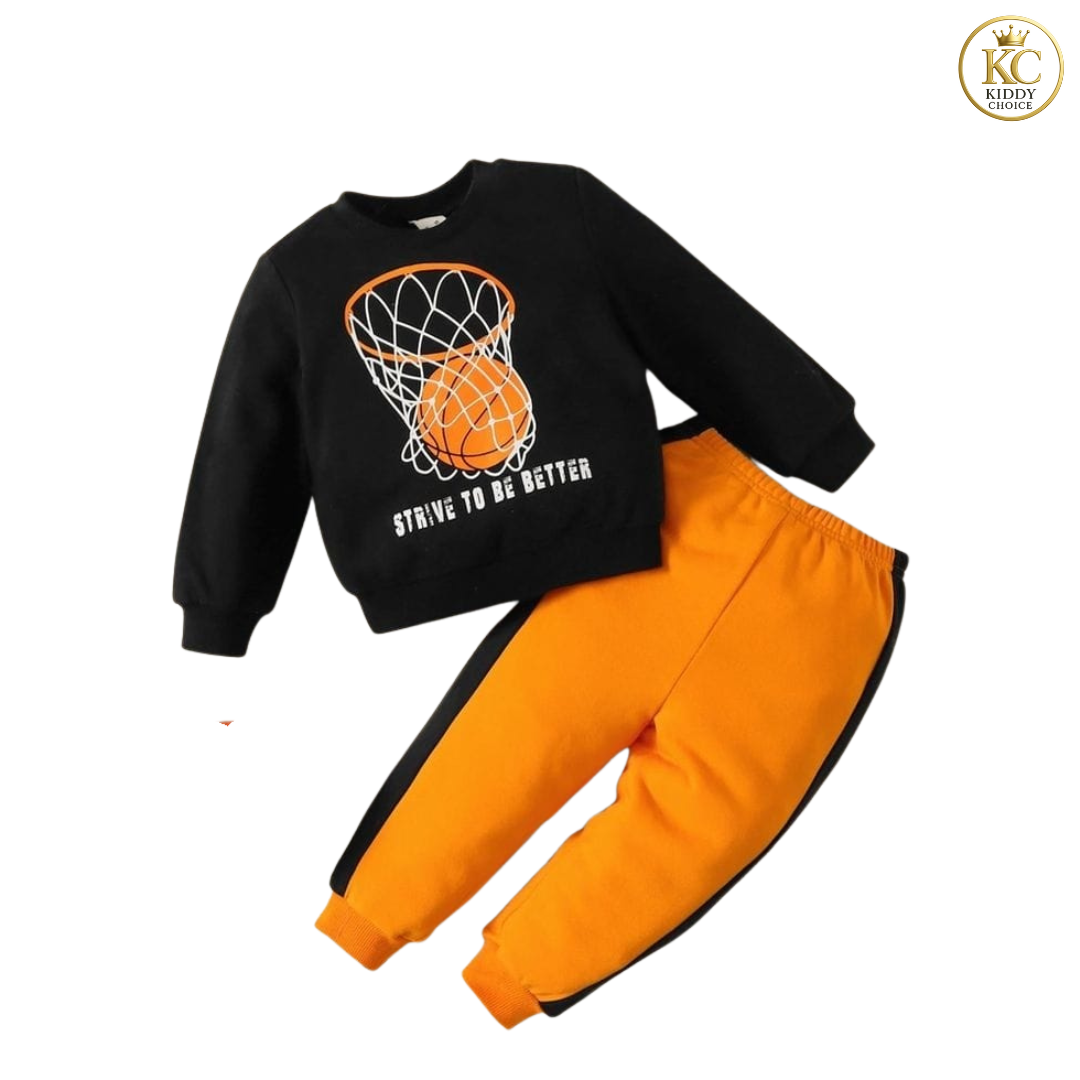 KIDDY CHOICE Boys’ Stylish Winter Set – Yellow & Black Sweat Outfit