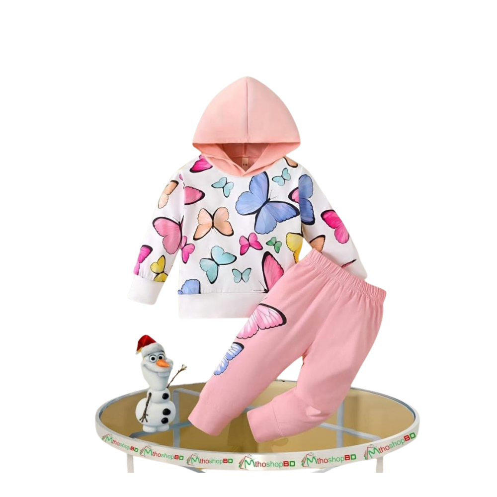 KIDDY CHOICE Girls ’ Stylish Winter Set – Pink Hoodie   Sweat Outfit