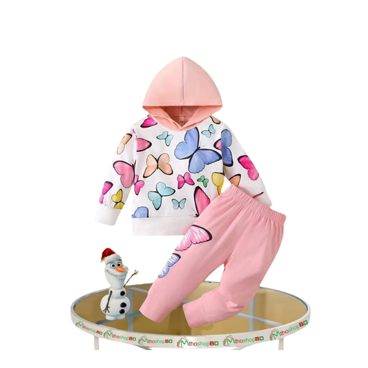 KIDDY CHOICE Girls ’ Stylish Winter Set – Pink Hoodie   Sweat Outfit