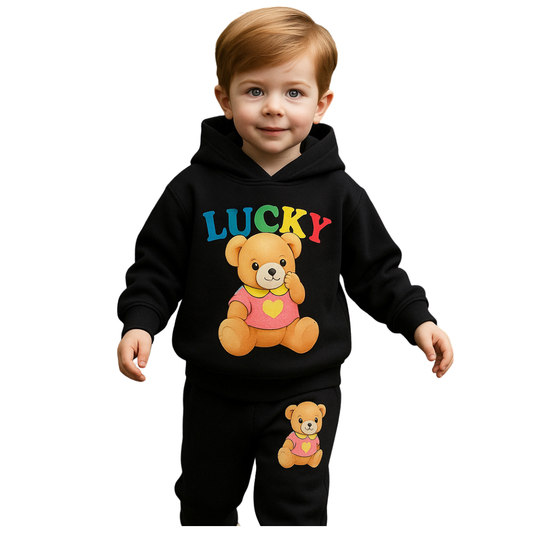 Boys' Black Teddy Bear Sweatshirt & Joggers Set