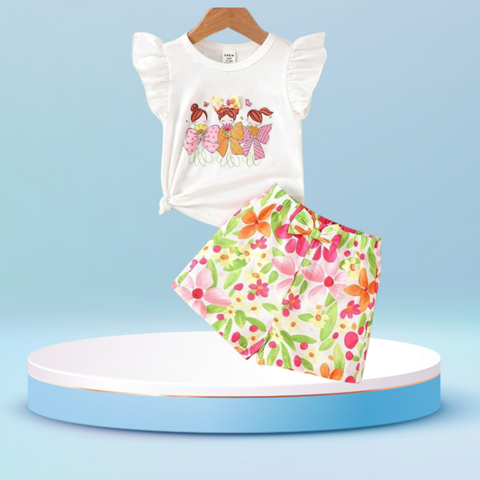 White Bou  printed  T-Shirt Set | Soft Cotton | Hit for Summer – Kiddy Choice