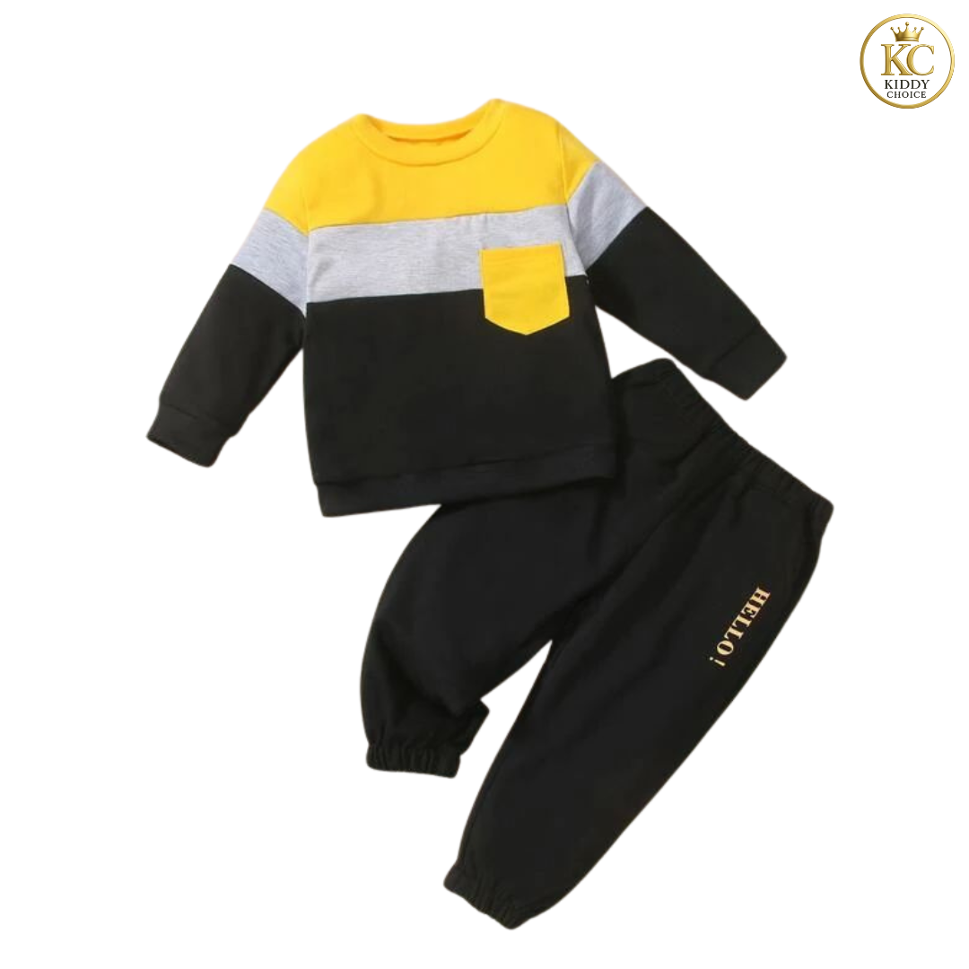 KIDDY CHOICE Boys’ Stylish Winter Set – Yellow & Black Sweat Outfit
