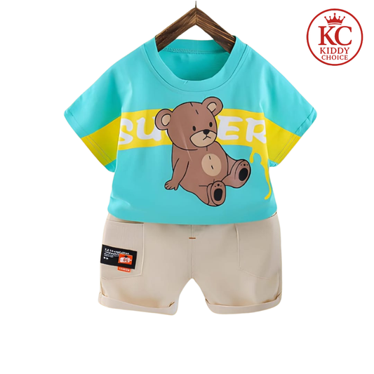 Summer bear t-shirt for kids – breathable cotton set
