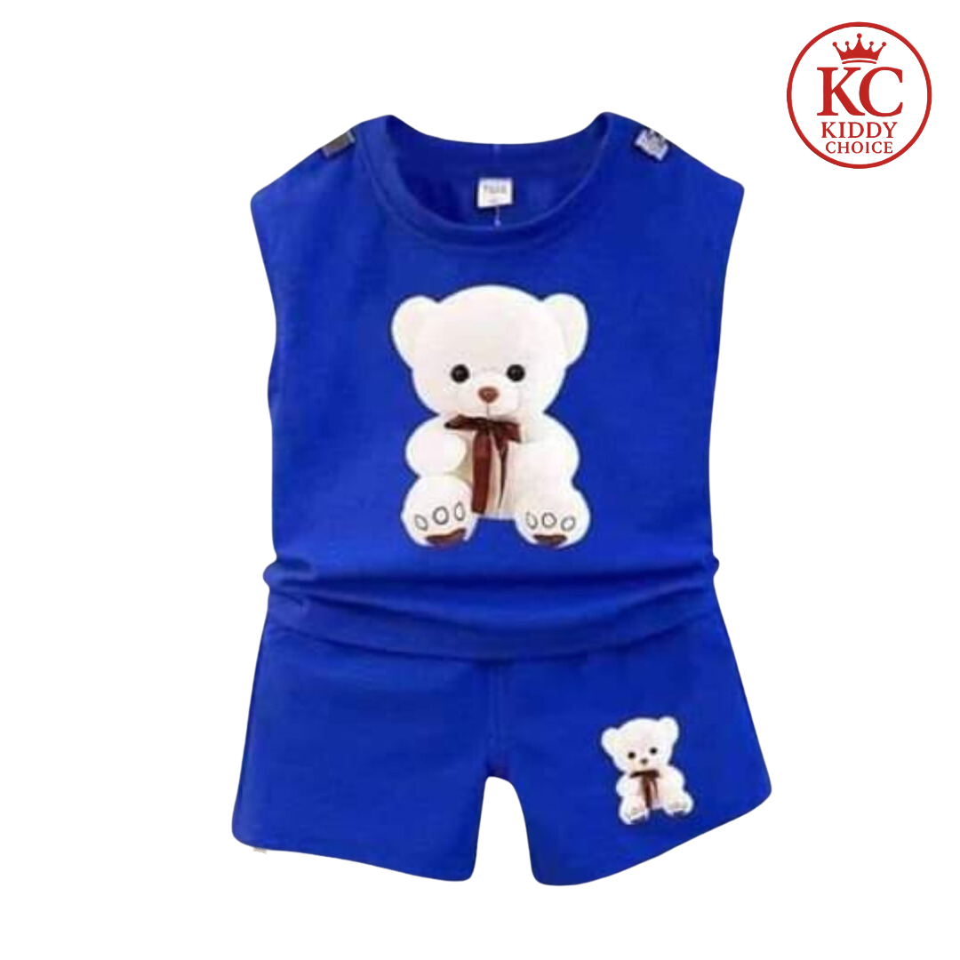 Sleeveless blue bear kids t-shirt – summer wear
