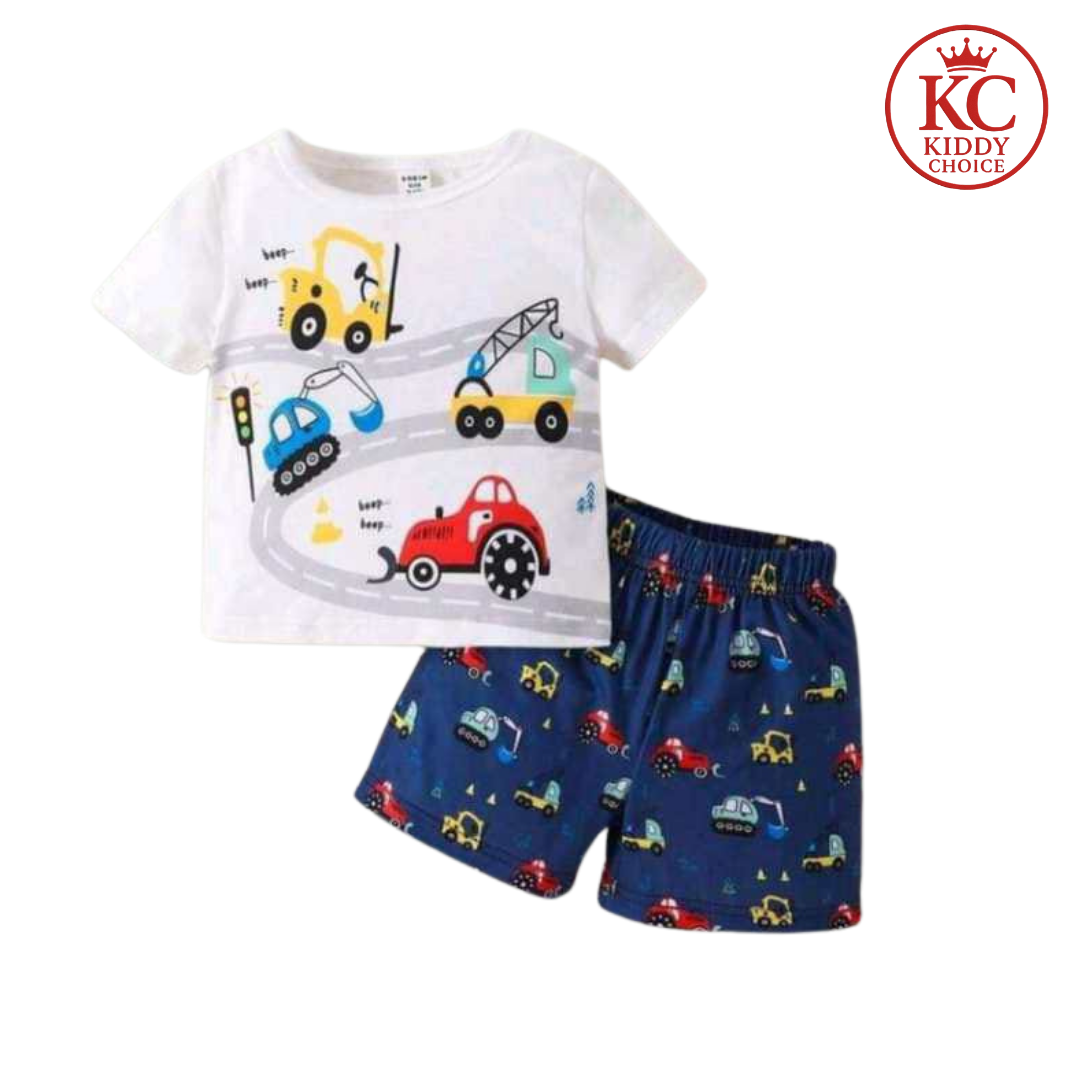 Four car print cotton kids t-shirt – race theme
