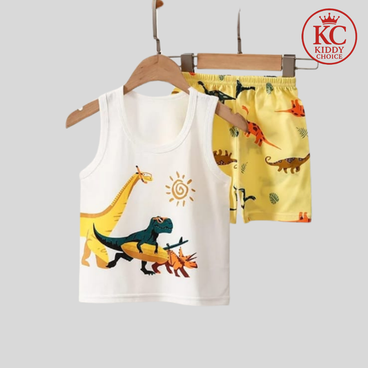 Sleeveless kids cotton t-shirt with dragons
