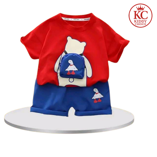 Red bag design printed cotton t-shirt for kids
