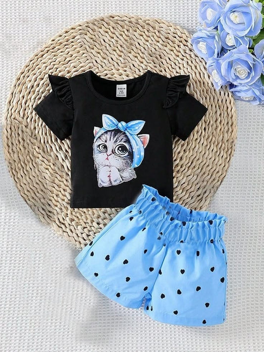 Cute cat printed  T-Shirt Set | Soft Cotton | Hit for Summer – Kiddy Choice